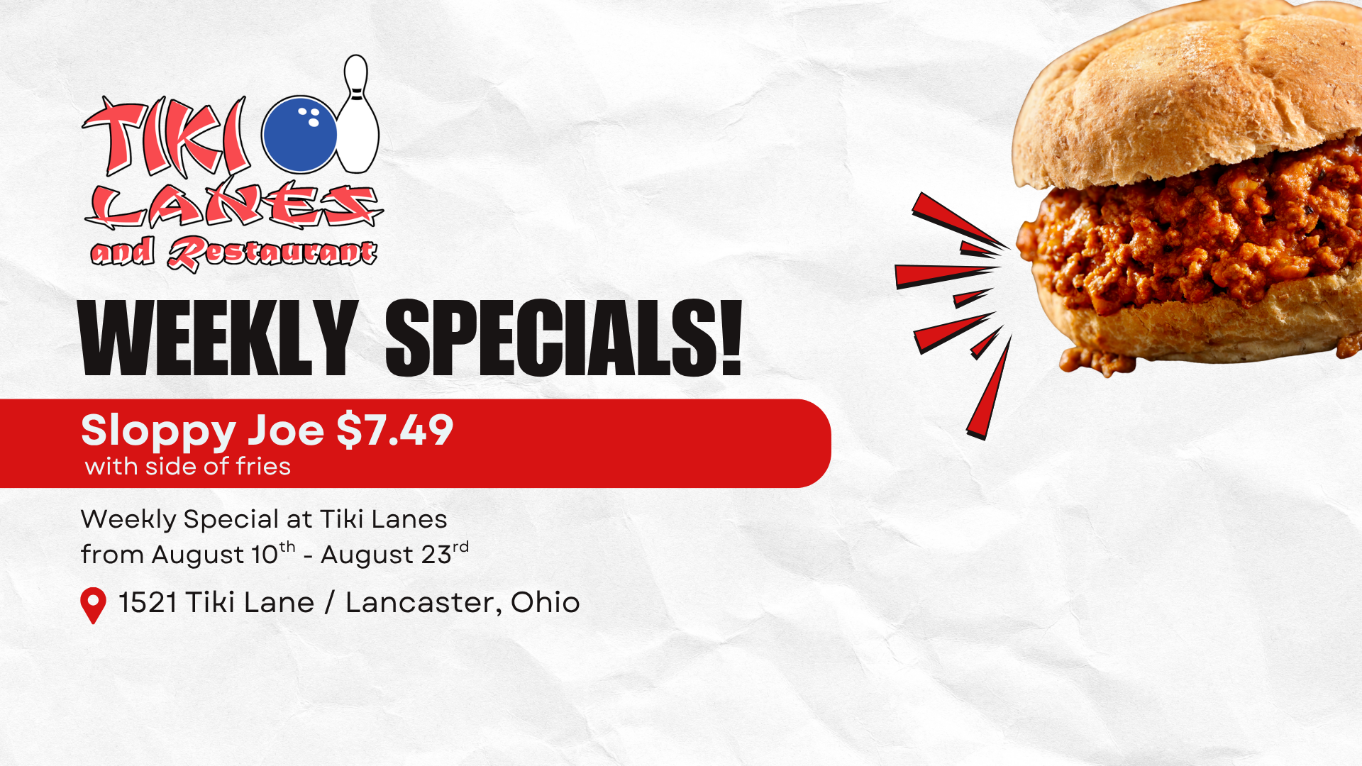 Weekly restaurant special at Tiki Lanes