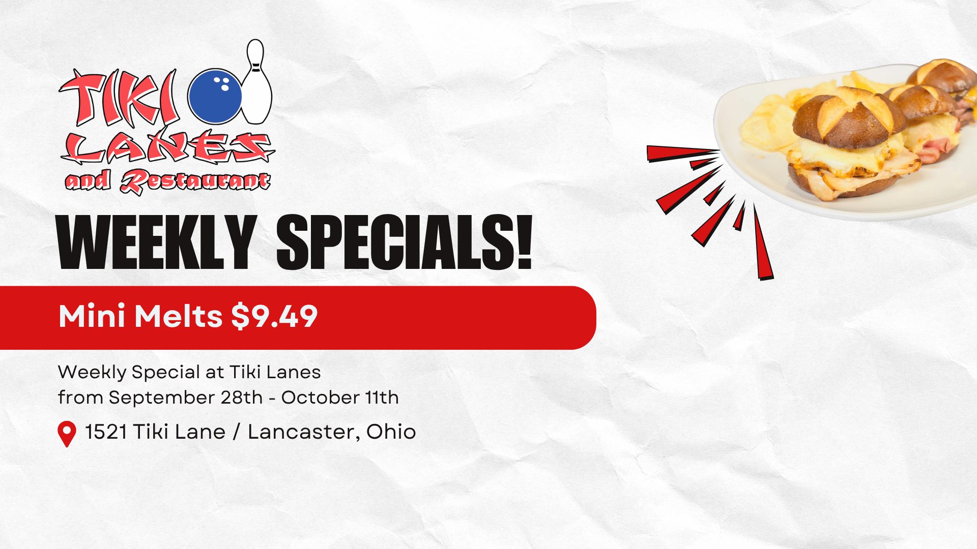 Weekly restaurant special at Tiki Lanes